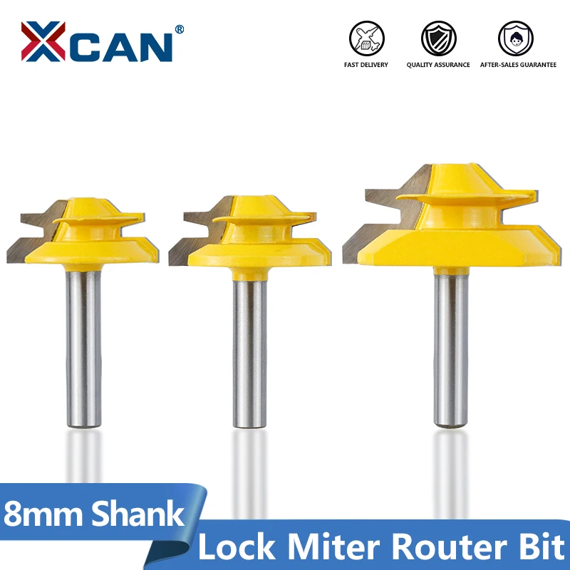 XCAN 45 Degree Lock Miter Router Bit Tenon Router Bit 8mm Shank For Woodworking Tools Carbide Router Bits Wood Milling Cutter