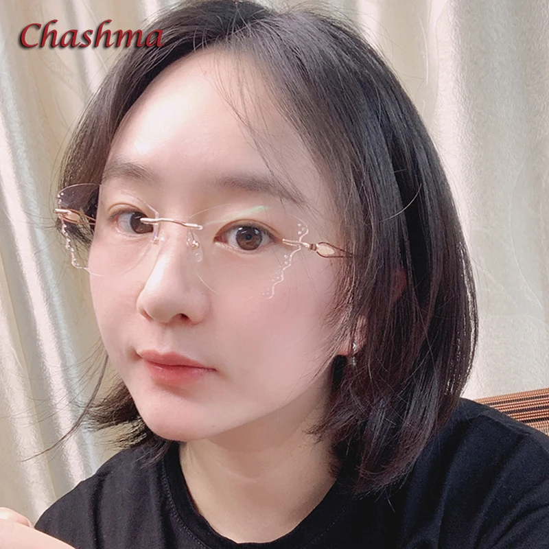 Rhinestone Titanium Frame Transparent Lenses Rimless Glasses Light Frame Women Gradient Glass Prescription Graduation Glasses