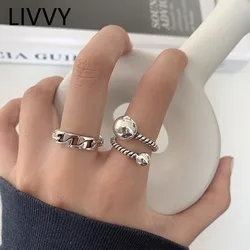 Silver Color Retro Hollow Chain Braided Ball Ring Female Fashion Open Trend Temperament High Quality Jewelry Gift