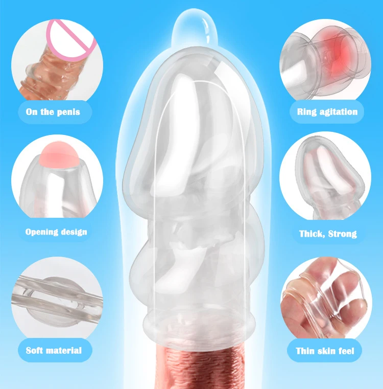 Time-lapse Condom with Big Glans Transparent and Thickening Adult Products 360-degree Desensitization Penis Adult Toys for Men