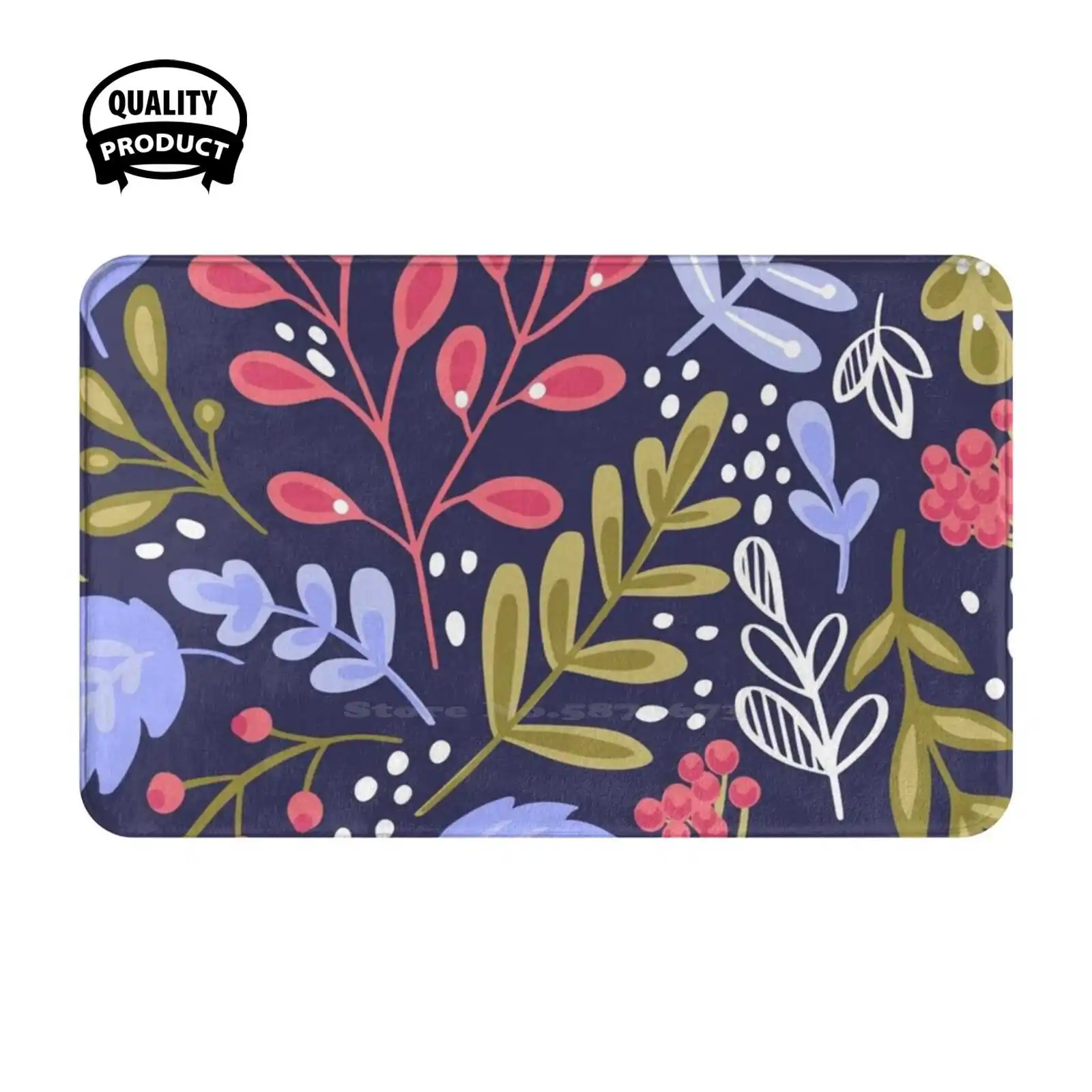 Vines And Leaves - Navy Pink Olive Lavendar - New Soft Cushion Home Carpet Door Mat Car Rug House Plant Leaves Modern Mid