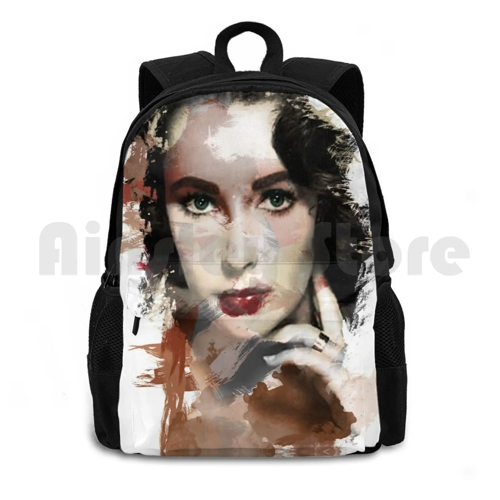 Paint-Stroked Portrait Of Classic Film Actress , Elizabeth Taylor Outdoor Hiking Backpack Riding Climbing Sports Bag Eliabeth