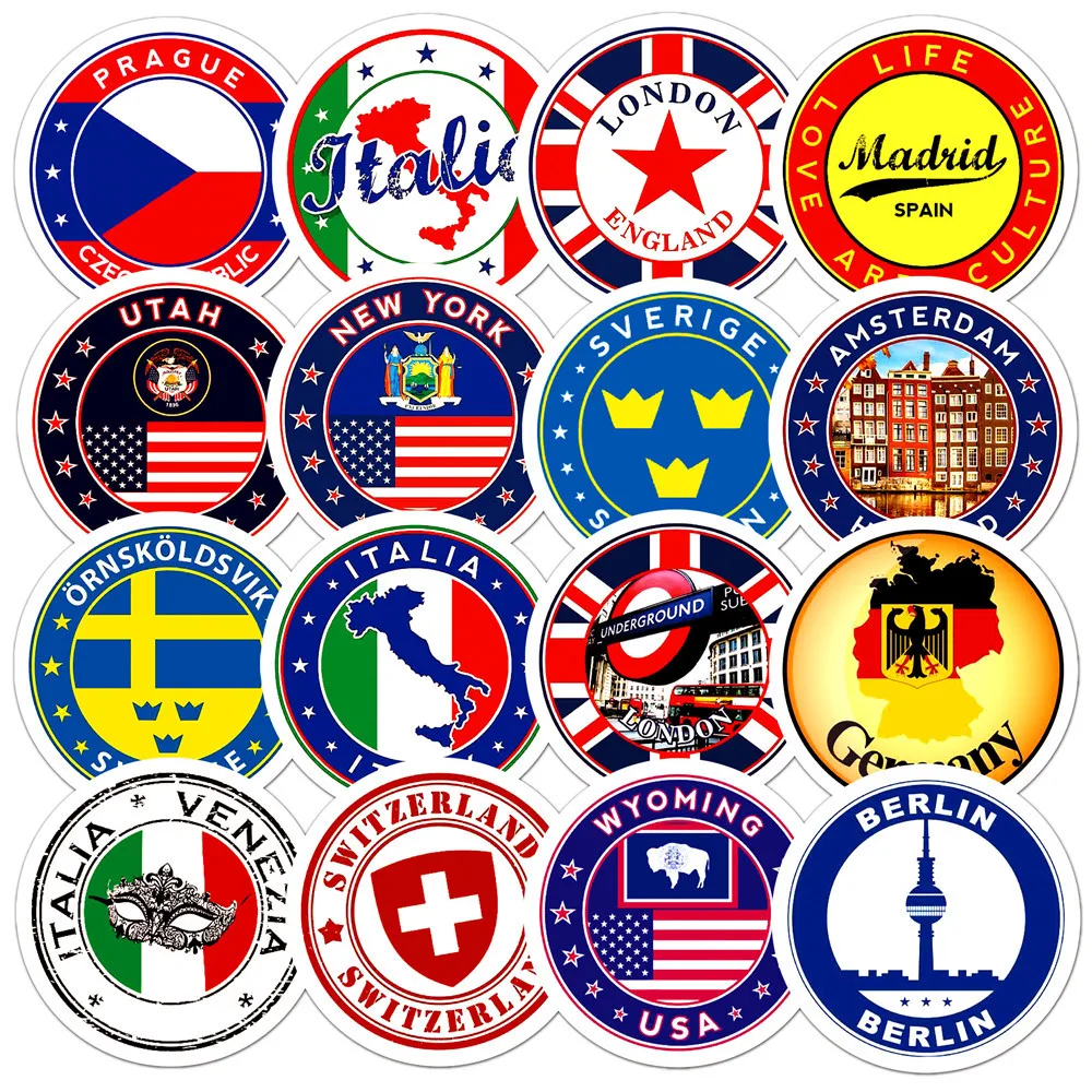 60Pcs National Flags Stickers Toys Sticker DIY Scrapbooking Suitcase Flag Logo Envelope Sealing Sticker