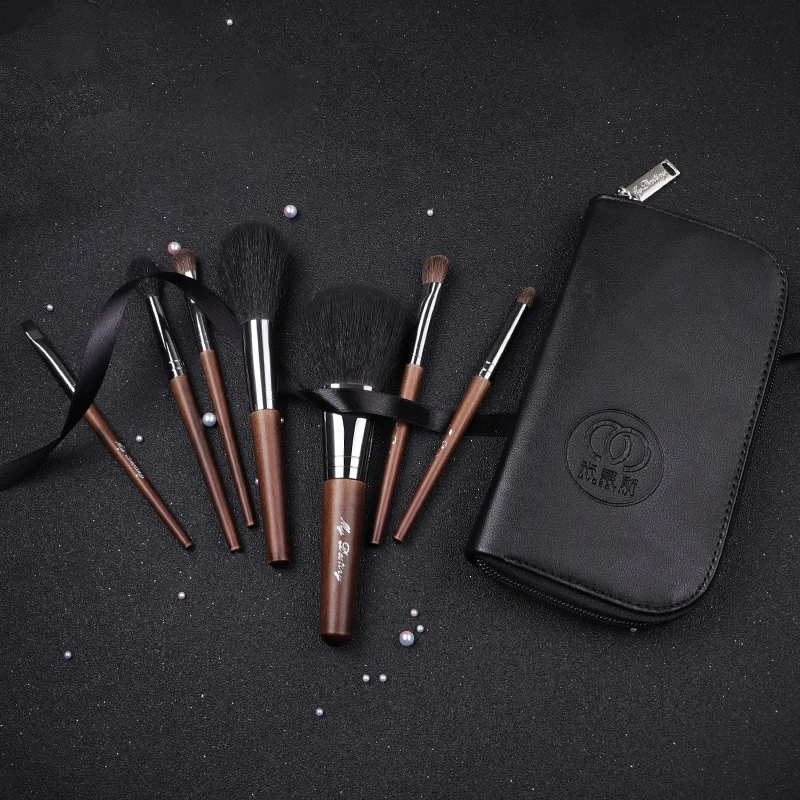 My Destiny Makeup Brush-Portable 7Pcs Short Handle Brushes-Synthetic Hair-Travelling Set-Beginers-Wood Handle-Super Soft