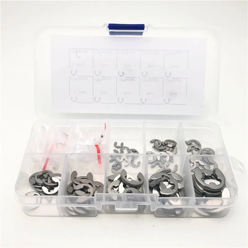 120/200 PCS 304 Steel Stainless Steel E Clip washer External Retaining Ring Assortment Kit Circlip for shaft fastener M1.5~M10