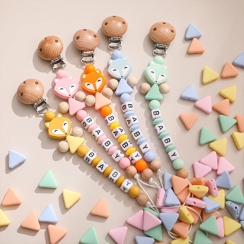 1pc Baby Pacifier Chain Cartoon Animal Fox Dummy Pacifier Clips Chain Teething Silicone Beads Necklace Accessories Toy For Baby