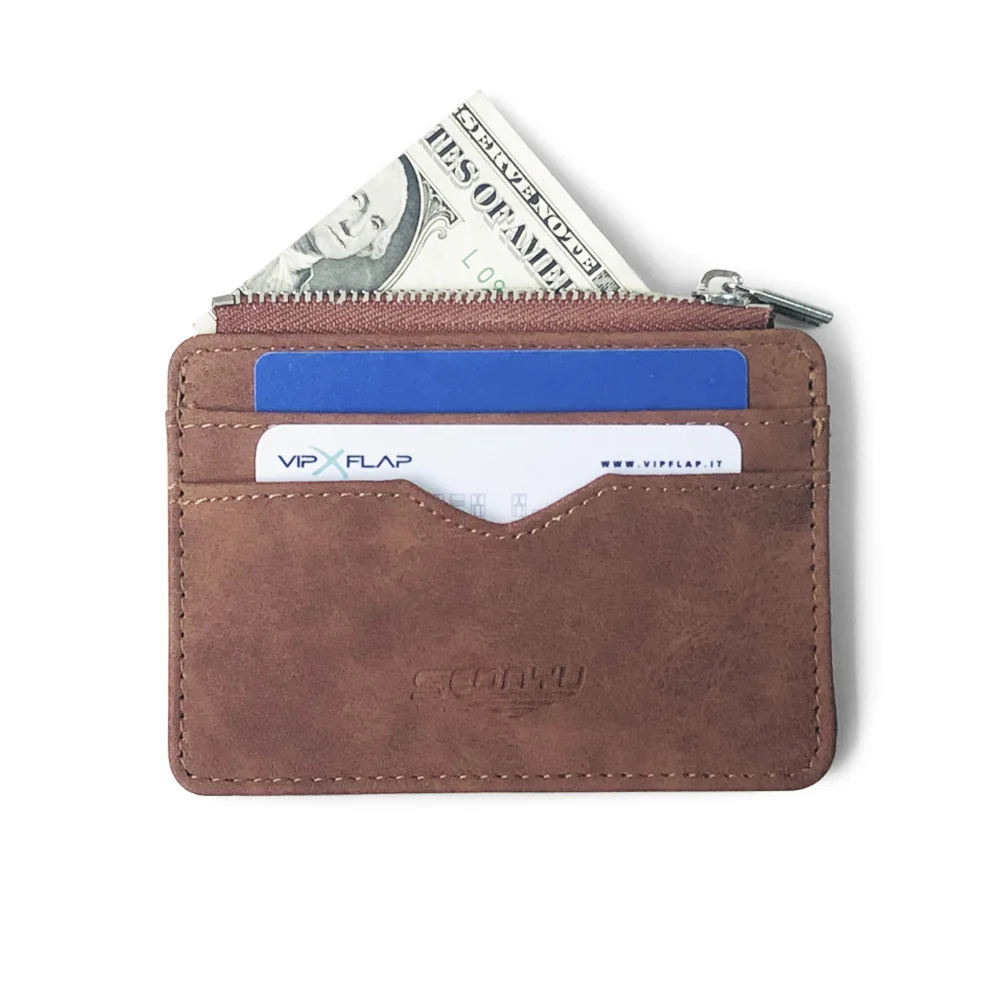 Fashion Small Men Wallet ID Card Holder Durable PU Leather 5 Card Slots Purse With Zipper Coin Pocket Thin Credit Card Case