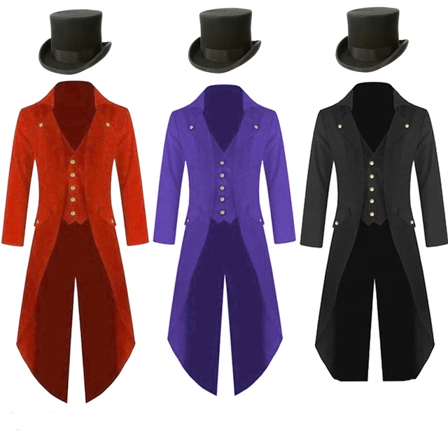 Plus rozmiar 5XL męski średniowieczny kostium Steampunk Vintage frak kurtka gotycki magik Ringmaster płaszcz z magicznym kapeluszem