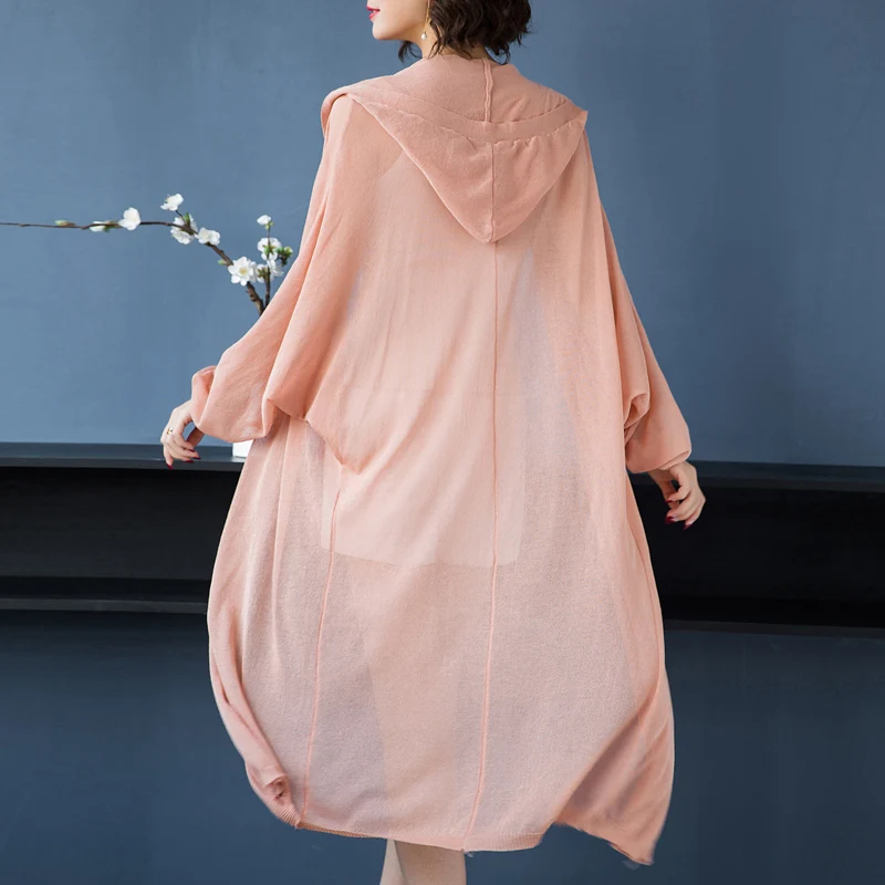 

Women Cardigan Spring Female Knitwear Hooded Sweater Cardigan Long Sleeve Loose Knit Outwear