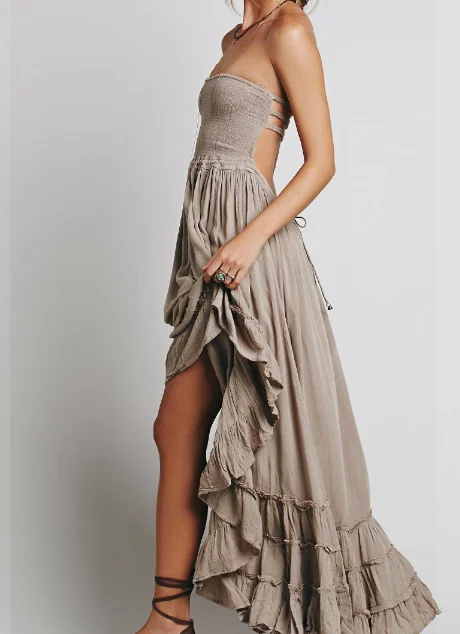 Vestido largo sin tirantes con espalda descubierta para mujer, ropa informal holgada de estilo europeo y americano, Sexy, sin mangas