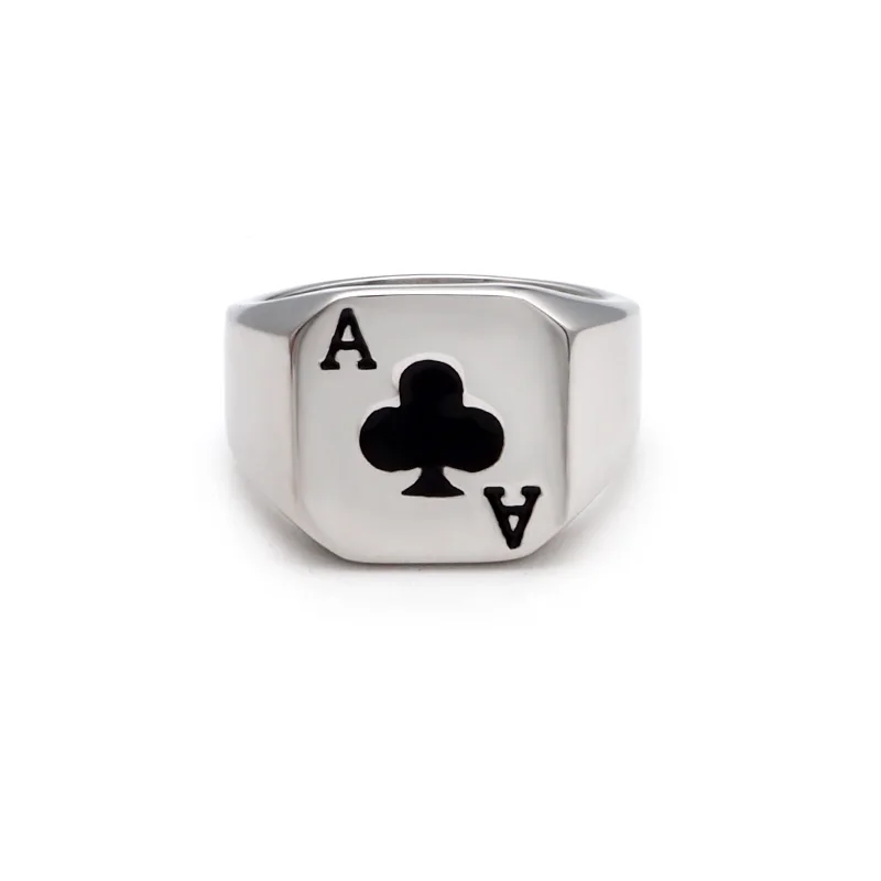 Punk Lucky Playing Card Club A Ring 316L Stainless Steel Men\'s Fashion Letter Poker Rings Jewelry