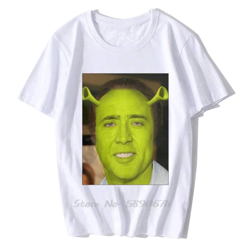 Nicolas Cage Shrek T-Shirt Men Funny Meme Picolas Cage Awesome  Cotton Tees O-Neck Short Sleeve T Shirt Harajuku Clothing