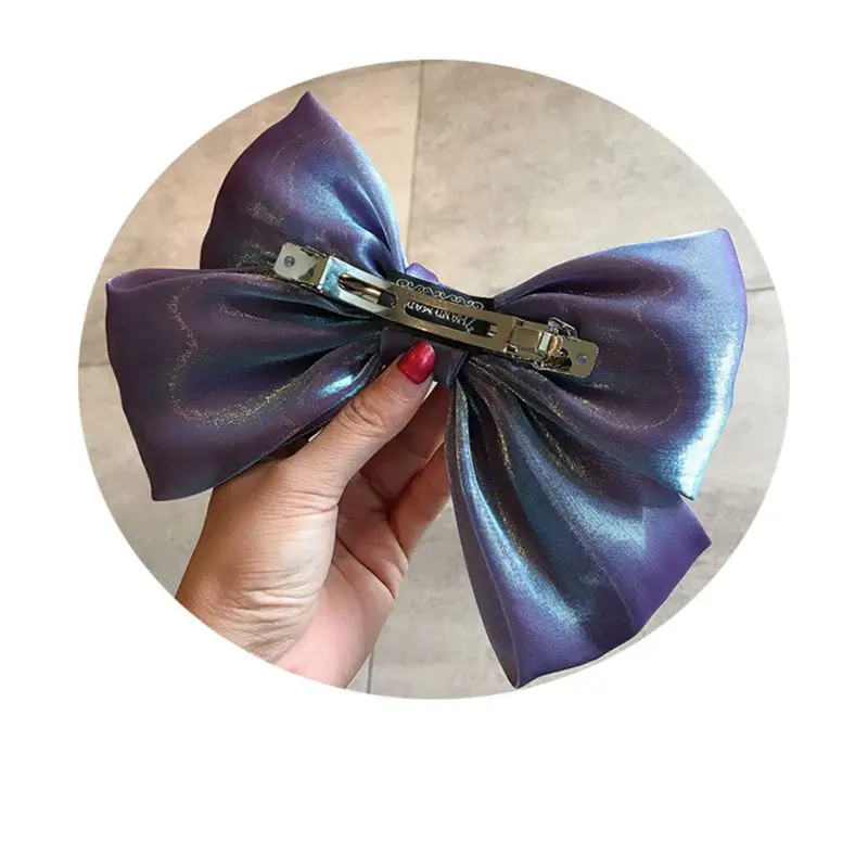 Fashion Purple Big Bow Hair Clips For Women Girls 2020 French Bright Satin Hairpin Simple Solid Color Top Clip Hair Accessories