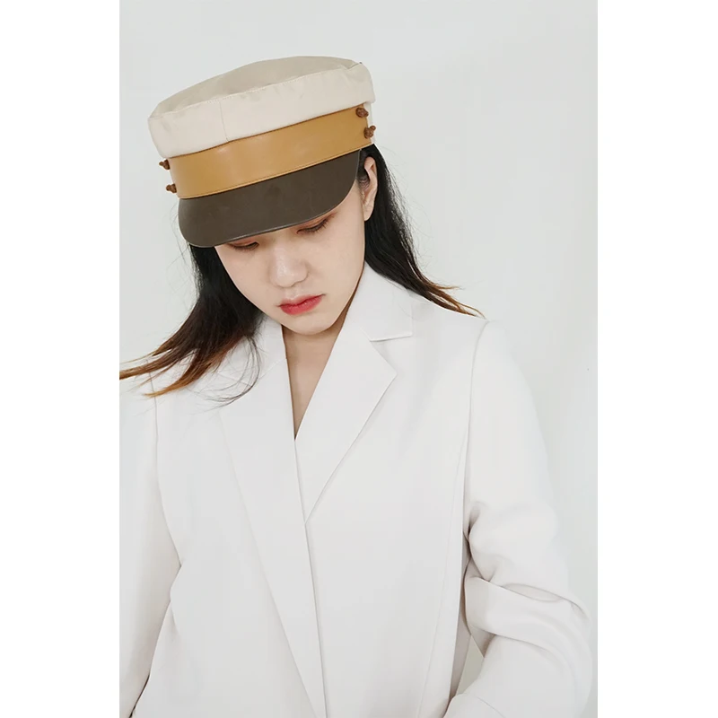 USPOP New Patchwork Newsboy caps Women Flat Visor Cap Color blocking  Militray caps S M L