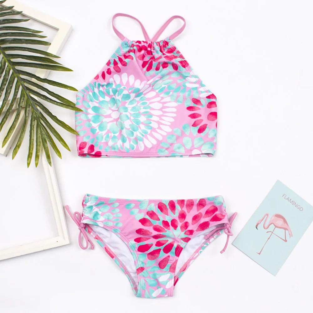 Flower Print Girls Swimsuit Swimwear Colorful Kids Bikinis Summer Girls Bikini 2024 Children Biquini Infantil Bathing Suit A366