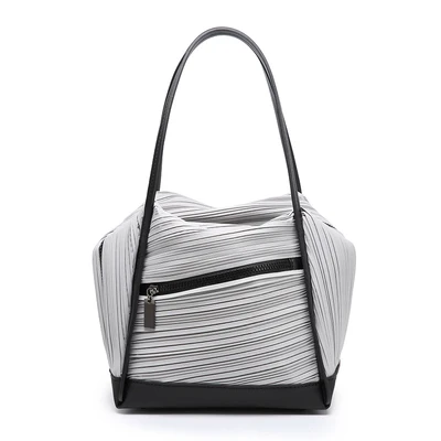 IN STOCK Miyake fold brand fashion ladies hand bag zipper solid handbag HOT SELLING