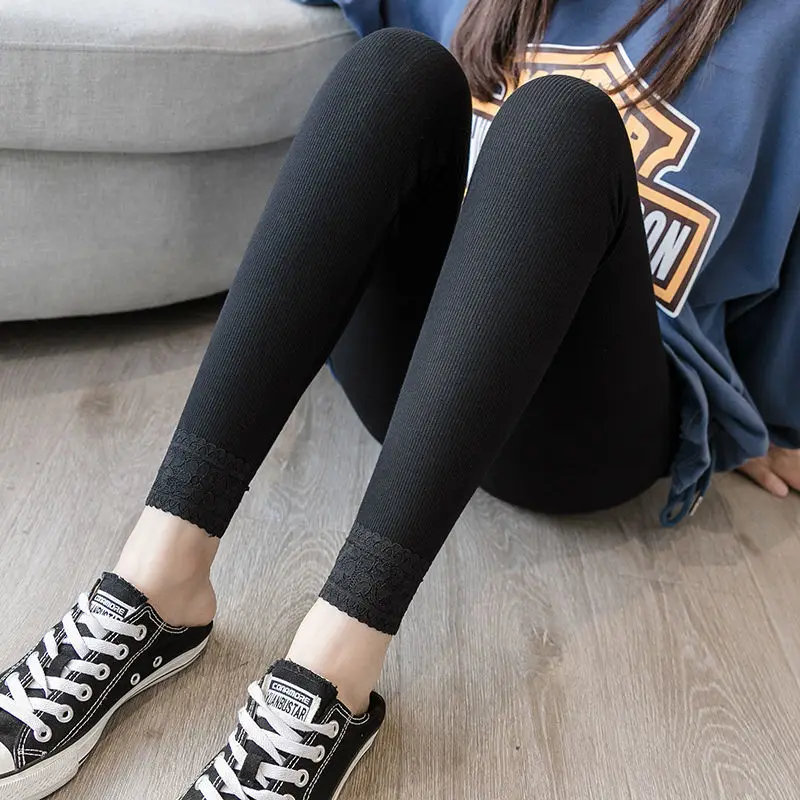 Leggings Frauen Einfache Ästhetische Herbst Winter Dicker Warme Hohe Taille Solide Knöchel-länge Koreanischen Stil Freizeit Schlank Alle-spiel