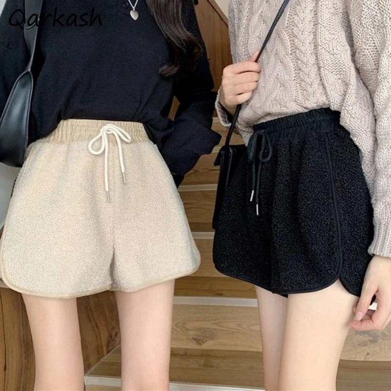 Shorts Women Autumn Solid Simple Tender Soft All-match Holiday Streetwear High-waist Hot Sale Lady Leisure Stylish Retro Basic