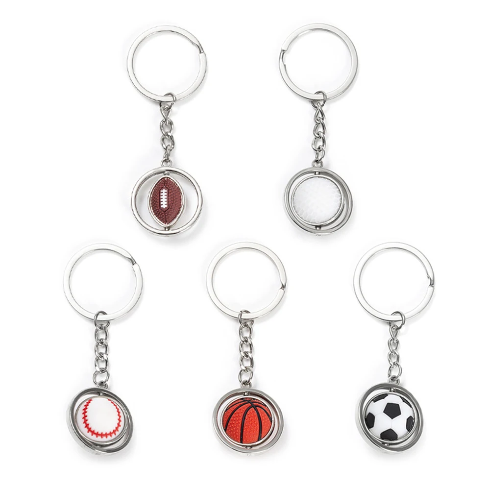 3D Sports Rotating Basketball Soccer Golf Football Baseball Keychain Keyring Ring Key Fob Ball Gifts Rotating Rugby Keychain