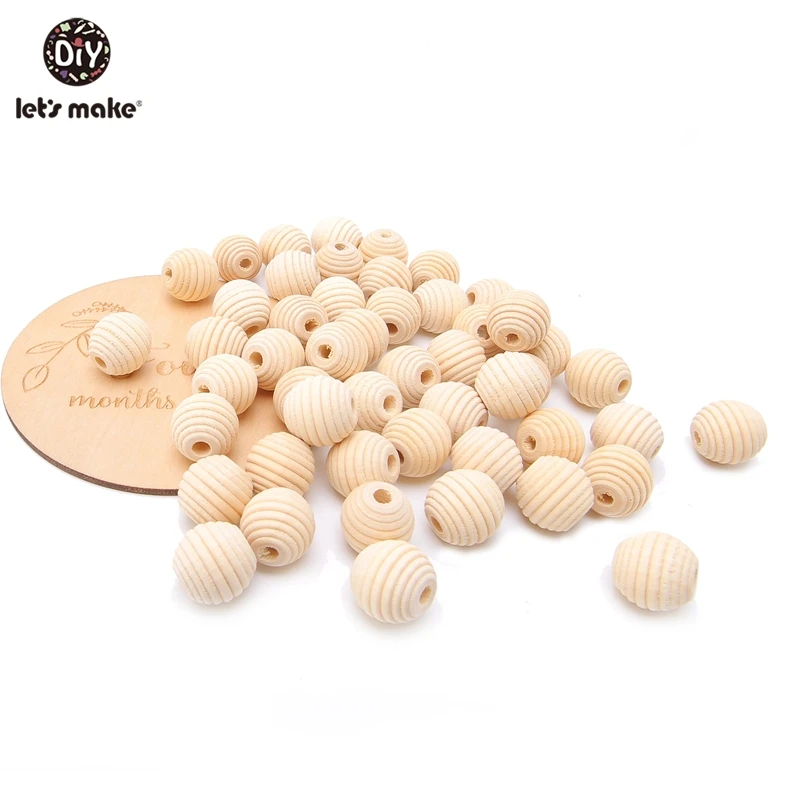 Let's Make – anneau de dentition en bois naturel Non toxique, 200 pièces de 18mm, perles Non finies, fil de vis, boule sculptée pour bébé