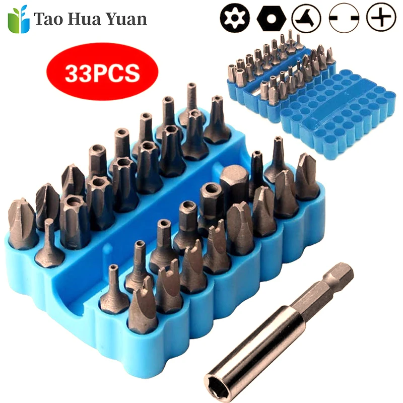 33pcs Screwdriver Tamper Proof Security Bits Set With Magnetic Extension Bit Holder Torx Hex Star Spanner Woodworking Tool Set A