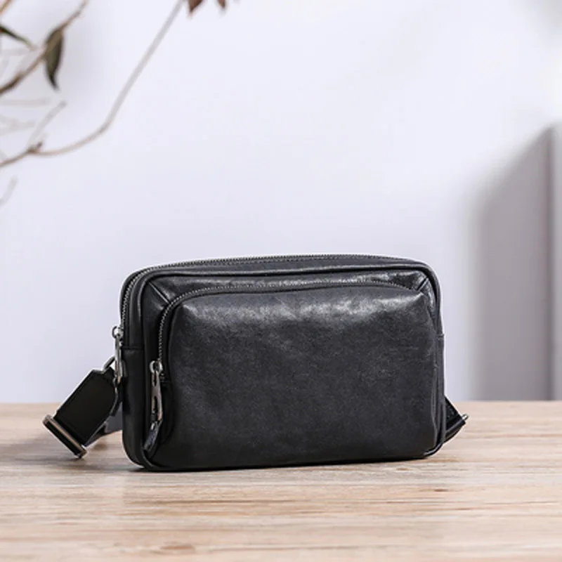 Leather messenger bag men's casual fashion shoulder bag head layer vegetable tanned cowhide multifunctional clutch