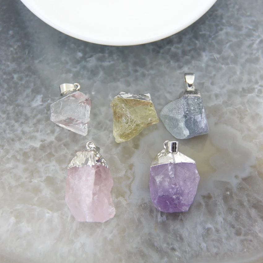 

Natural Rough Mineral Lemon/Rose Quartzs White Crystal Amethysts Stone Nugget Pendants For DIY Necklace Jewelry Making 1pcs