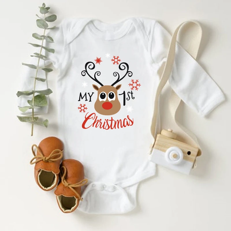 It\'s My First Christmas Newborn Baby Bodysuit Long Sleeve Cotton Body Baby Boy Onesie Cute Baby Girl Christmas Romper Clothes