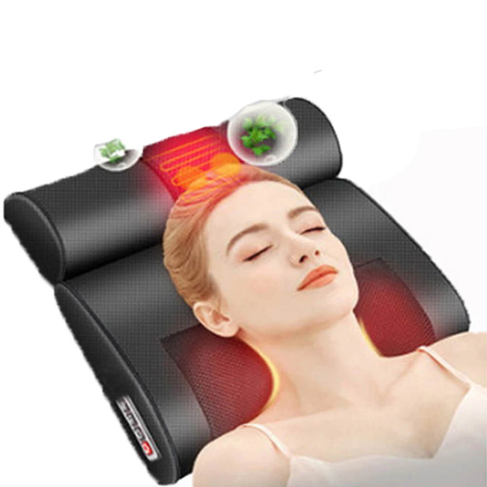 2 In 1 Massage Pillow Heat Vibrator Shiatsu Device Cervical Healthy Body Relaxation Massageador For Back Pijat  Neck Massager