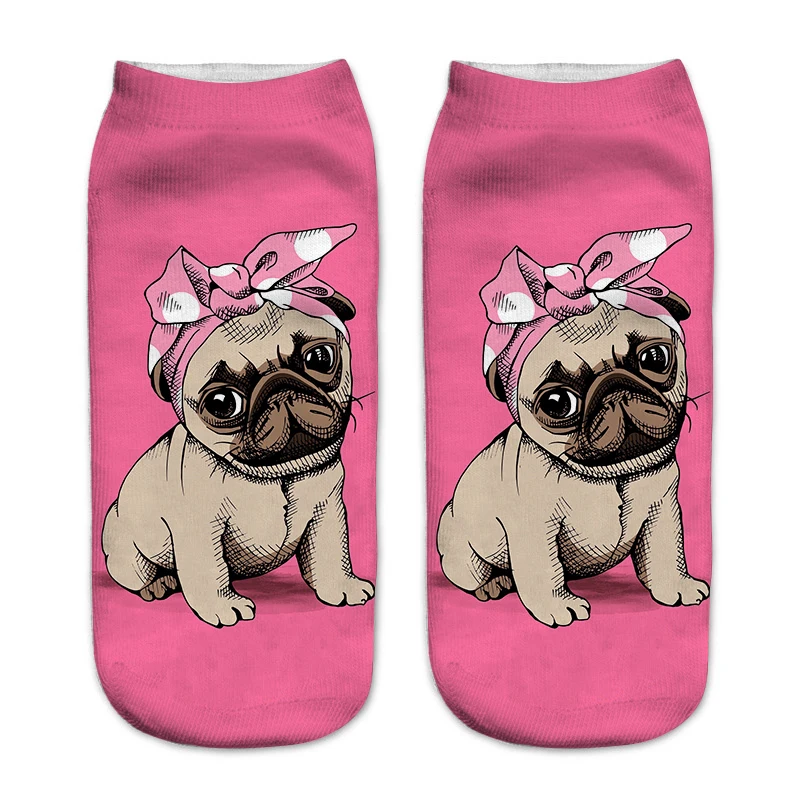 New 3D Printing Women Socks Fashion Unisex Socks Meias Feminina Funny Low Ankle HOT cute pug Socks