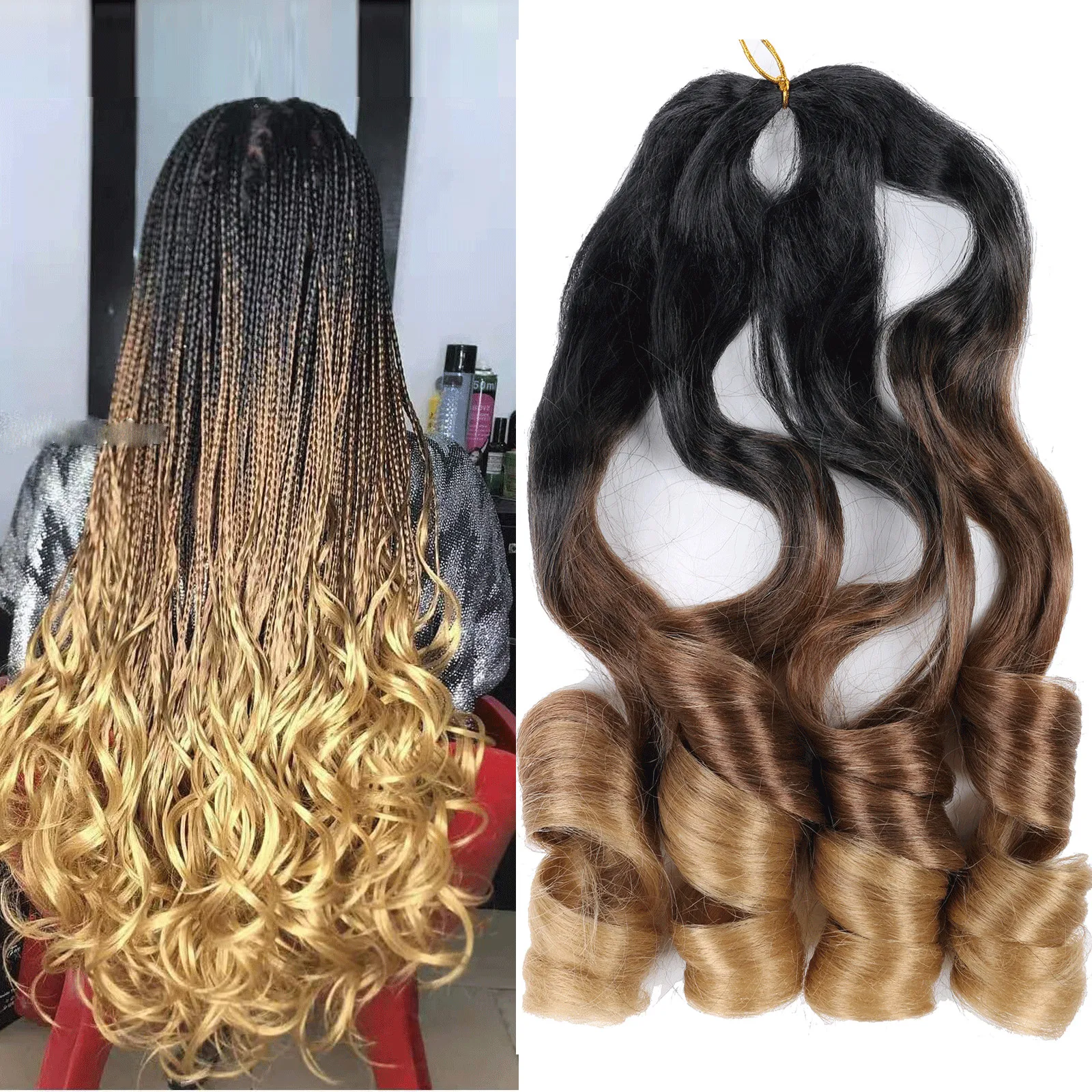 Pre Stretched Braiding Hair Extensions For 22 inch Wavy Bouncy Braiding Hair For Black Women French Curly Braids T/30/27