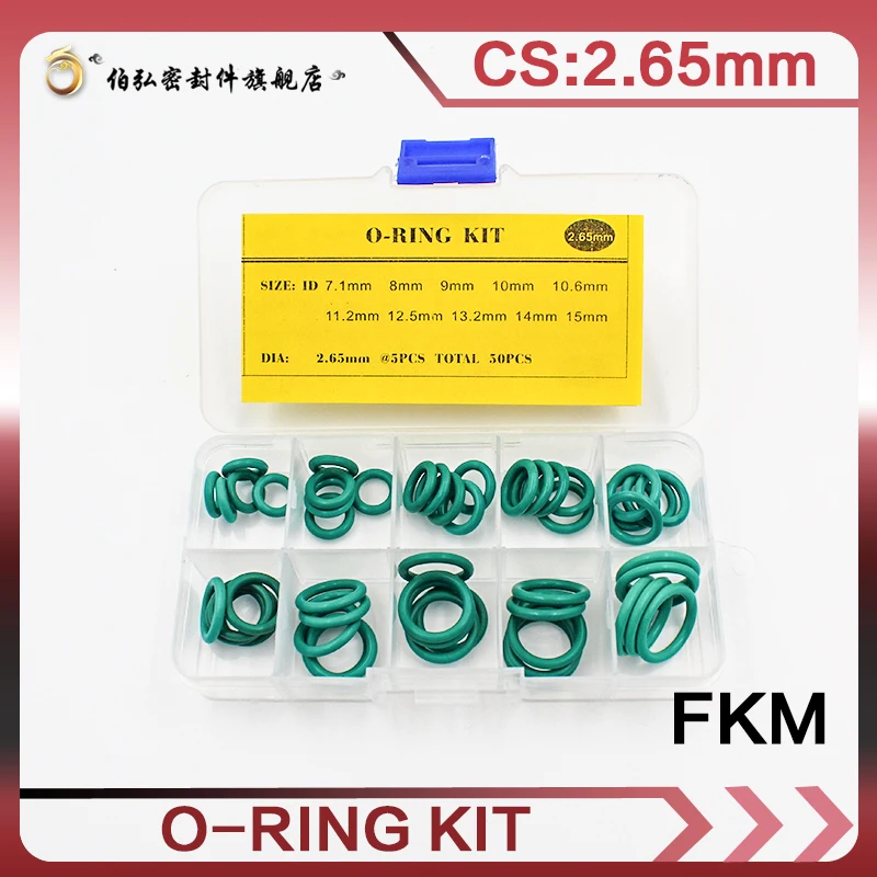 

Fluororubber Thickness 2.65mm green rubber ring FKM O ring seal FKM seal O-ring ordering kit classification kit