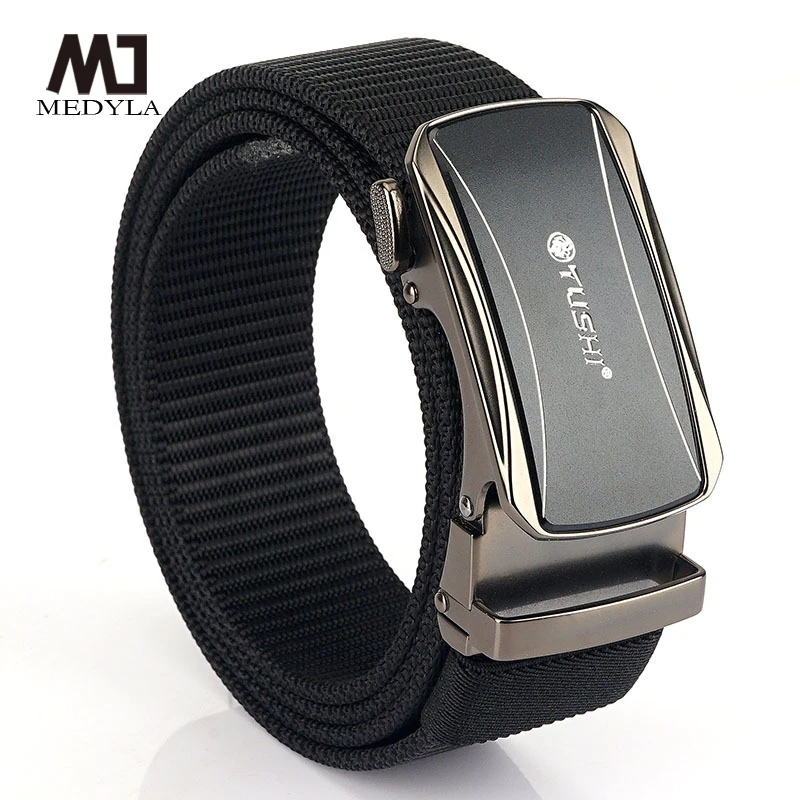 MEDYLA Men's Belt New Aluminum Alloy Patch Automatic Buckle Belt Nylon Canvas Belt Outdoor Leisure Breathable Belt BLL080