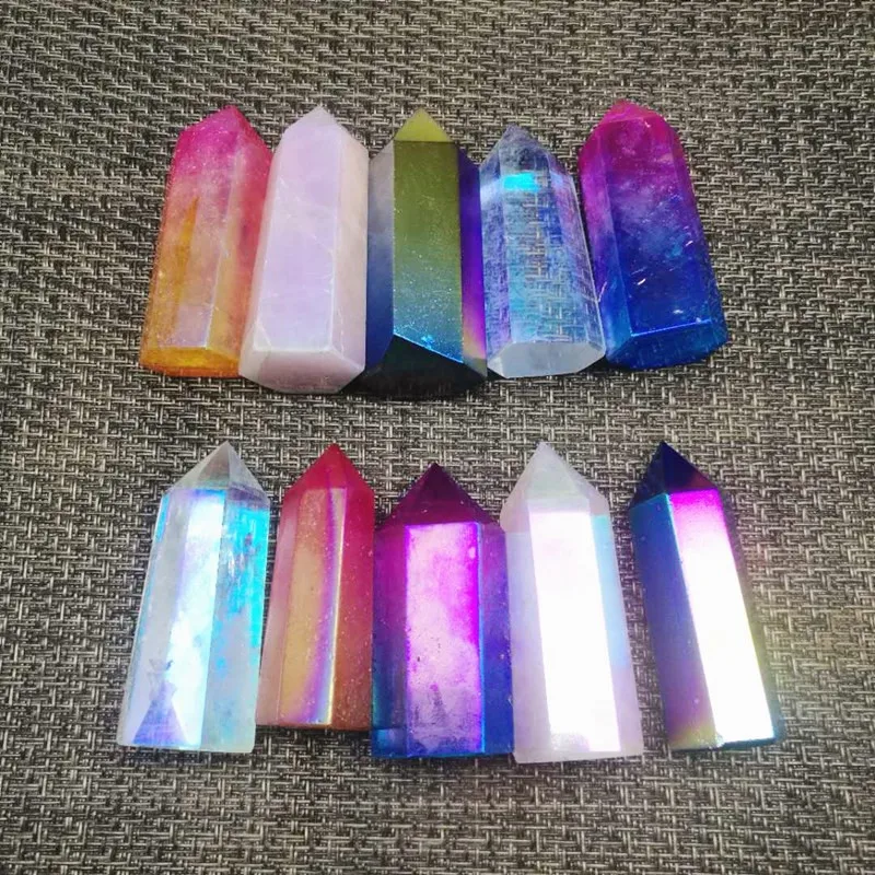 

Natural crystal wand point multi color aura quartz stones minerals quartz reiki healing modern home decor