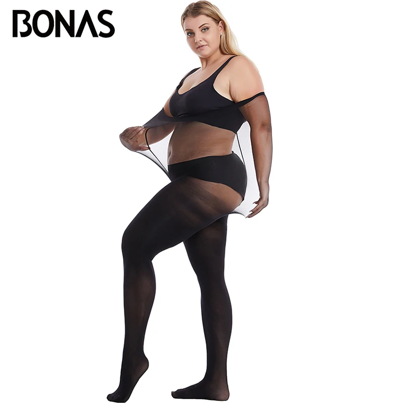 BONAS Spring 60D Tights  XXXL Pantyhose Elasticity Resistant Women Sexy Extra Plus Size Black Stockings 110kg  Collant Femme