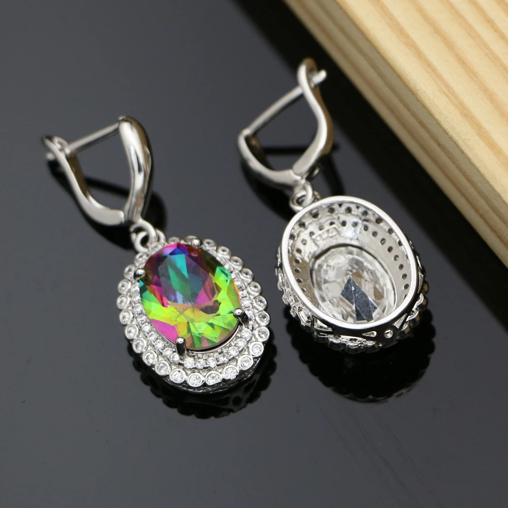 Mystic Rainbow Fire Cubic Zirconia Earrings For Women  Stone Bridal Stone Dangle Earrings Jewelry Dropshipping
