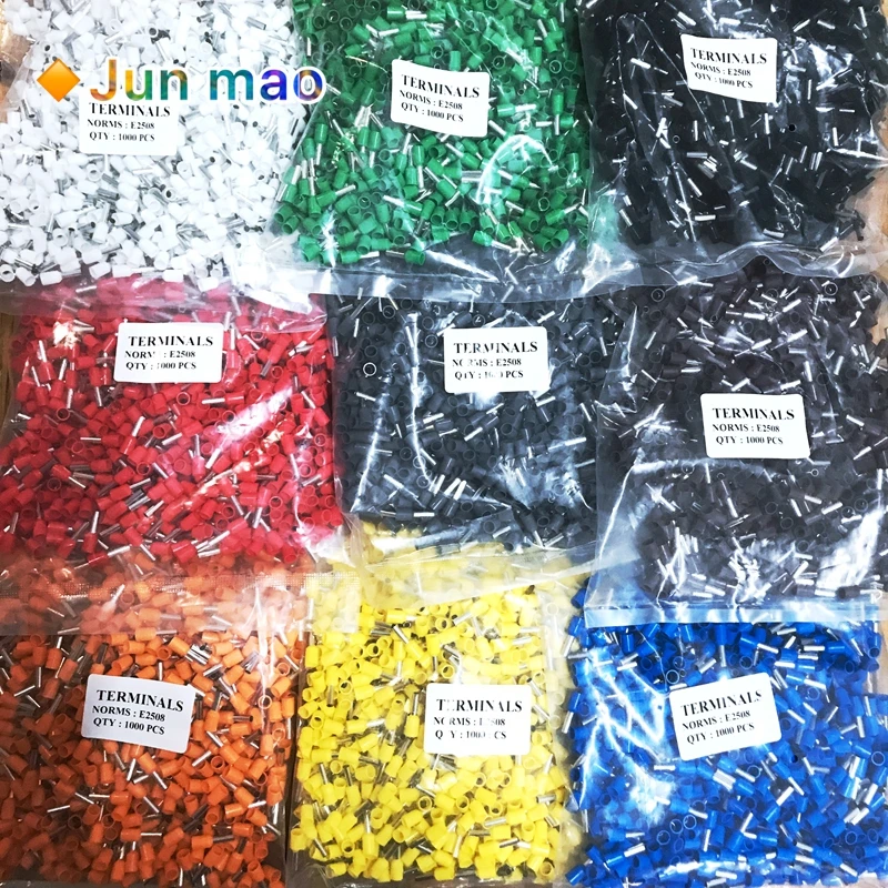 100PCS E2508 Tube insulating terminals AWG 14 Insulated Cable Wire 2.5mm 2 Connector Insulating Crimp Terminal Connect 9 Colour