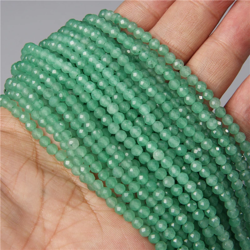 Fashion 2/3/4MM Natural Faceted Green Aventurine Stone Beads Shiny Loose Small Spacer Beads For Women Jewelry Making Wholesale