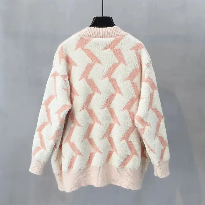 Women Sweater Retro Print Cardigan Fashion Winter Style Long Sleeve Warm Knitted Cardigan female Sweaters preppy style