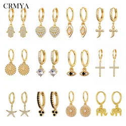 CRMYA Vintage Piercing Ear CZ Zircon Cross Earring Gold Silver Filled Drop Earrings For Women Hoop Earings Jewelry Wholesale