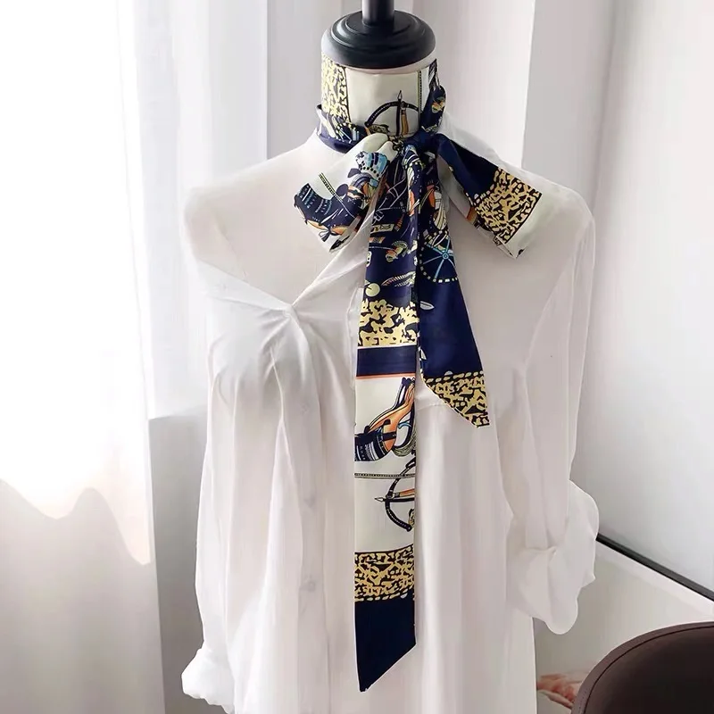 Ribbon Scarf Small Satin Silk 2M Long Scarf Summer Korean All-match Narrow Neckerchief Waistband Ribbon Extra Long hats Ribbon