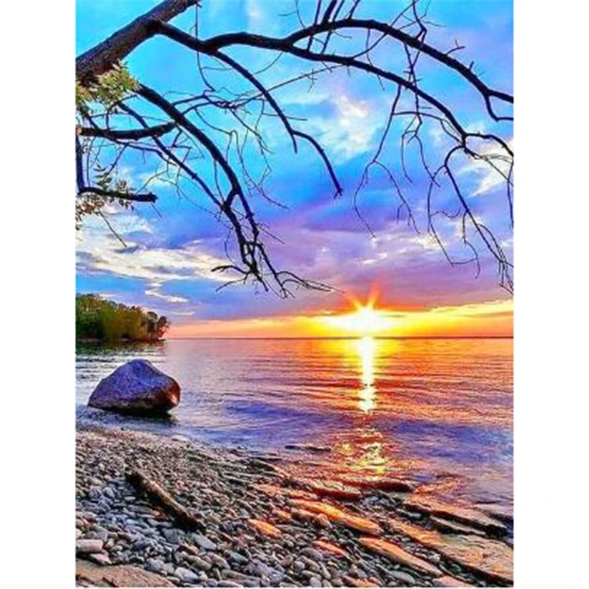 

5D DIY Diamond Painting Landscape Painting Seaside Sunrise Scenery Picture Square/Round Diamond Cross Stitch Embroidery WG3311