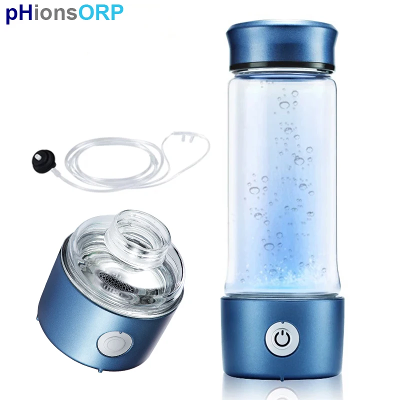 6th Inhaler Hydrogen Water Bottle Generator Glass Water Ionizer New Tech SPE Dual Chamber PEM Ionic Membrane with Breathe Tube