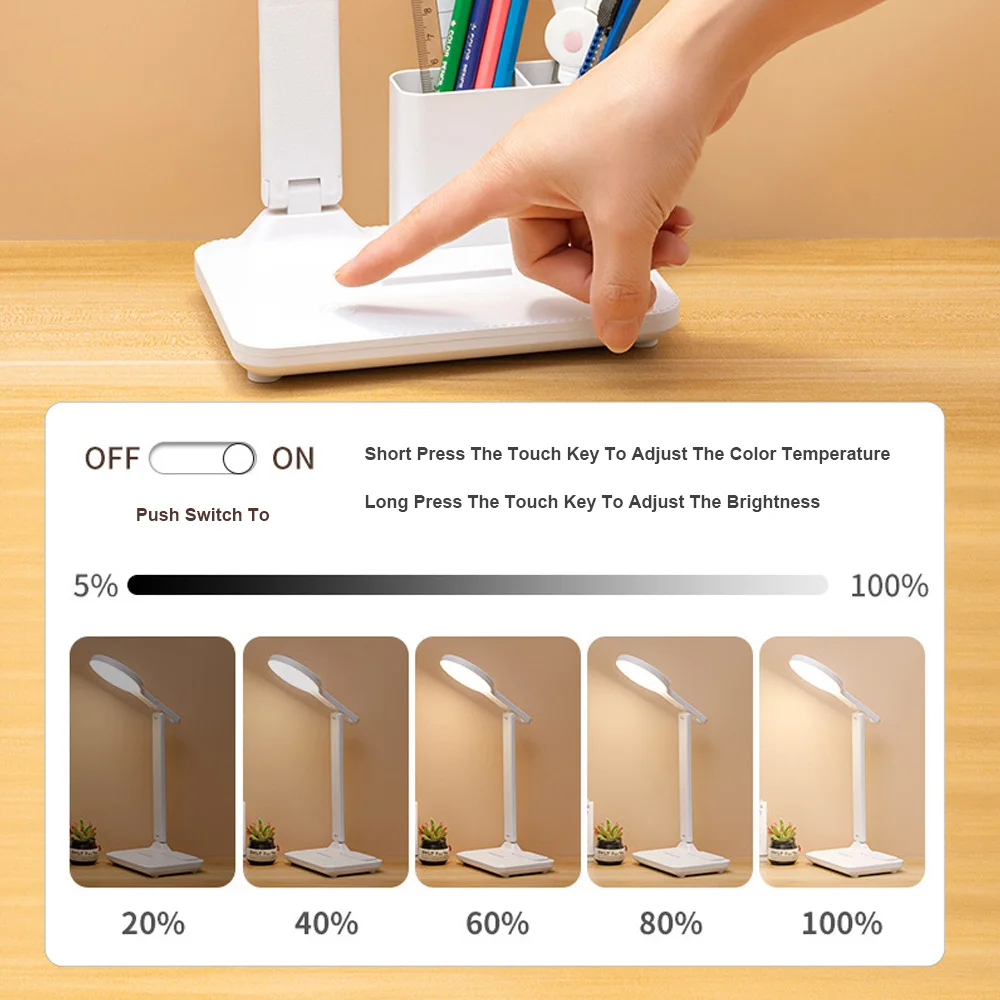 Imagem -04 - Lâmpada de Mesa Dobrável Led Pluggable com Suporte de Caneta Lâmpada de Cabeceira para Crianças Lâmpadas Escrita Escritório Brilhante Lâmpada Estudo Leitura