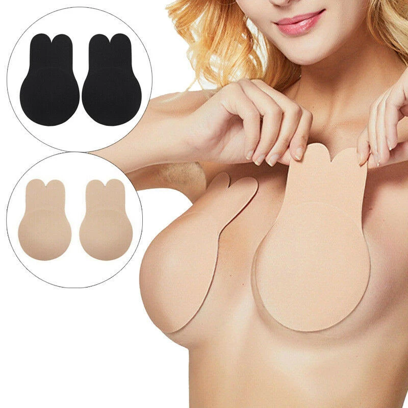 Women Push Up Bras for Self Adhesive Silicone Strapless Invisible Bra Reusable Sticky Breast Lift Up Tape Kawaii Rabbit Bra Pads