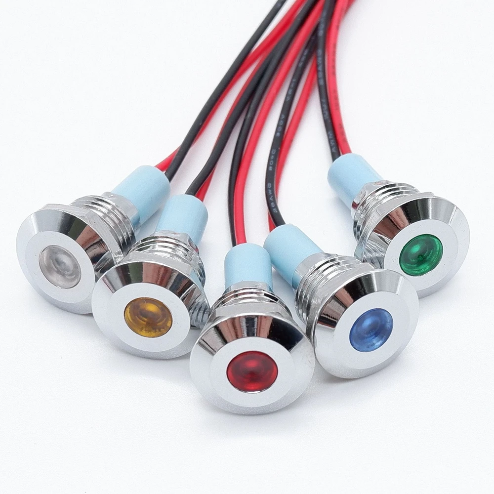 10mm Indicator Light LED Metal Signal Lamp 3V 5V 6V 12V 24V 220V Red Yellow Blue Green White Highlight Dustproof