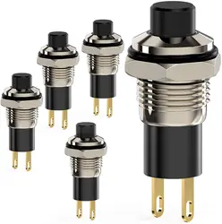 Interruptor de botón, Mini interruptores de bloqueo automático, enganche, 10mm, redondo, DC24V, 0.5A, tapa negra, 5 piezas