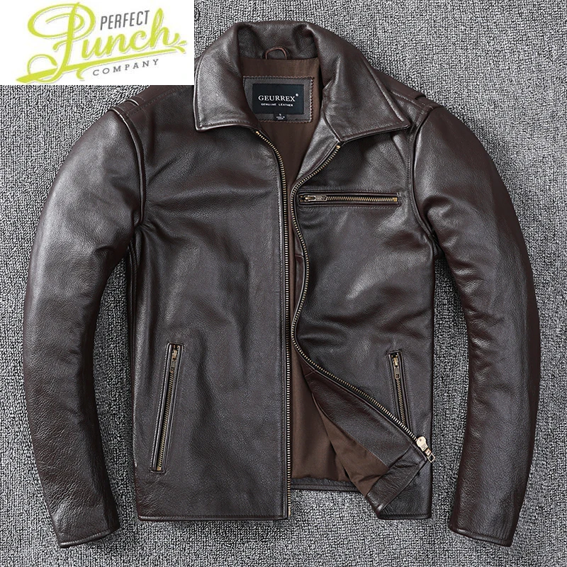 

Genuine Real Leather Jacket Men High Quality Cowhide Leather Coats Casual Brown Jackets Veste Cuir Homme 2021 KJ7838