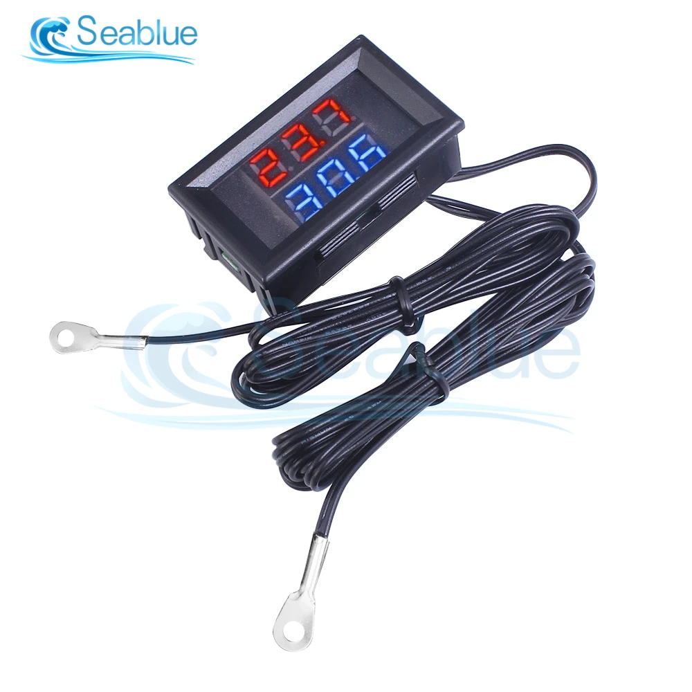 DC 12V 24V LED Dual Display Digital Thermometer Temperature Sensor Tester With Dual NTC Waterproof Metal Probe 4V-28V For Car