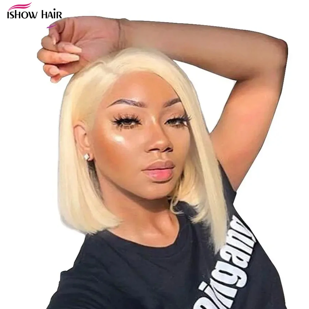 

613 Blonde Bob Wig Short Straight Human Hair Wigs For Women Transparent Lace Front Wig Pre Plucked 100% Natural Brazilian Wig